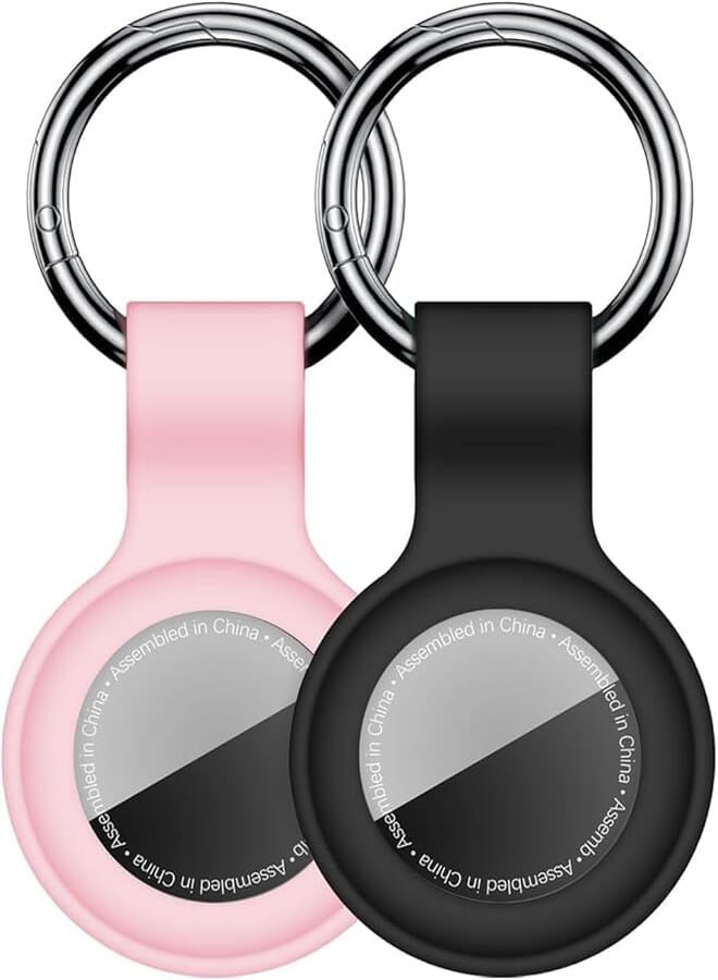 【2 Pack】 Linsaner Compatible with AirTag Case Keychain for Air Tag Holder Silicone for AirTags Key Ring Cases Tags Chain for Apple for AirTag GPS Item Finders Accessories,Black+Pink